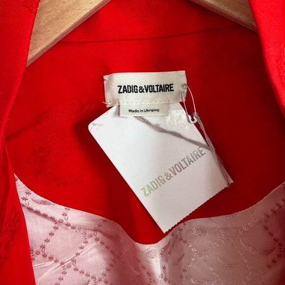 Zadig & Voltaire Verys Jac Blazer NEW Jacquard Red Paisley Design Jacket Medium - Picture 7 of 8